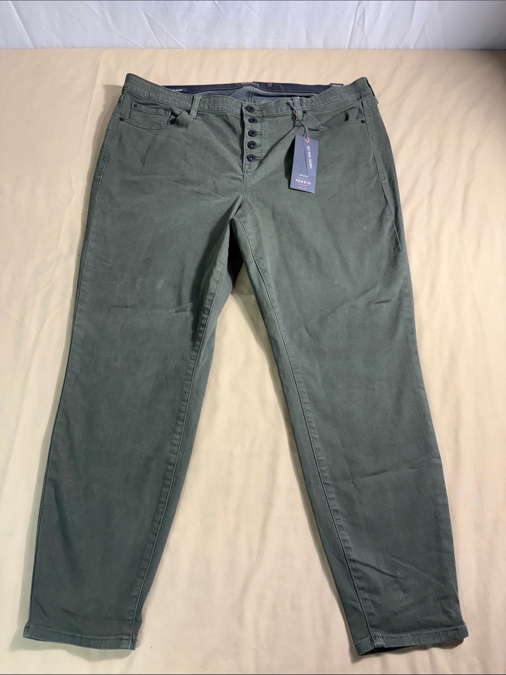 Torrid Sky High Skinny Jeans Size 22R Olive Green Super Soft Button Fly Plus NWT